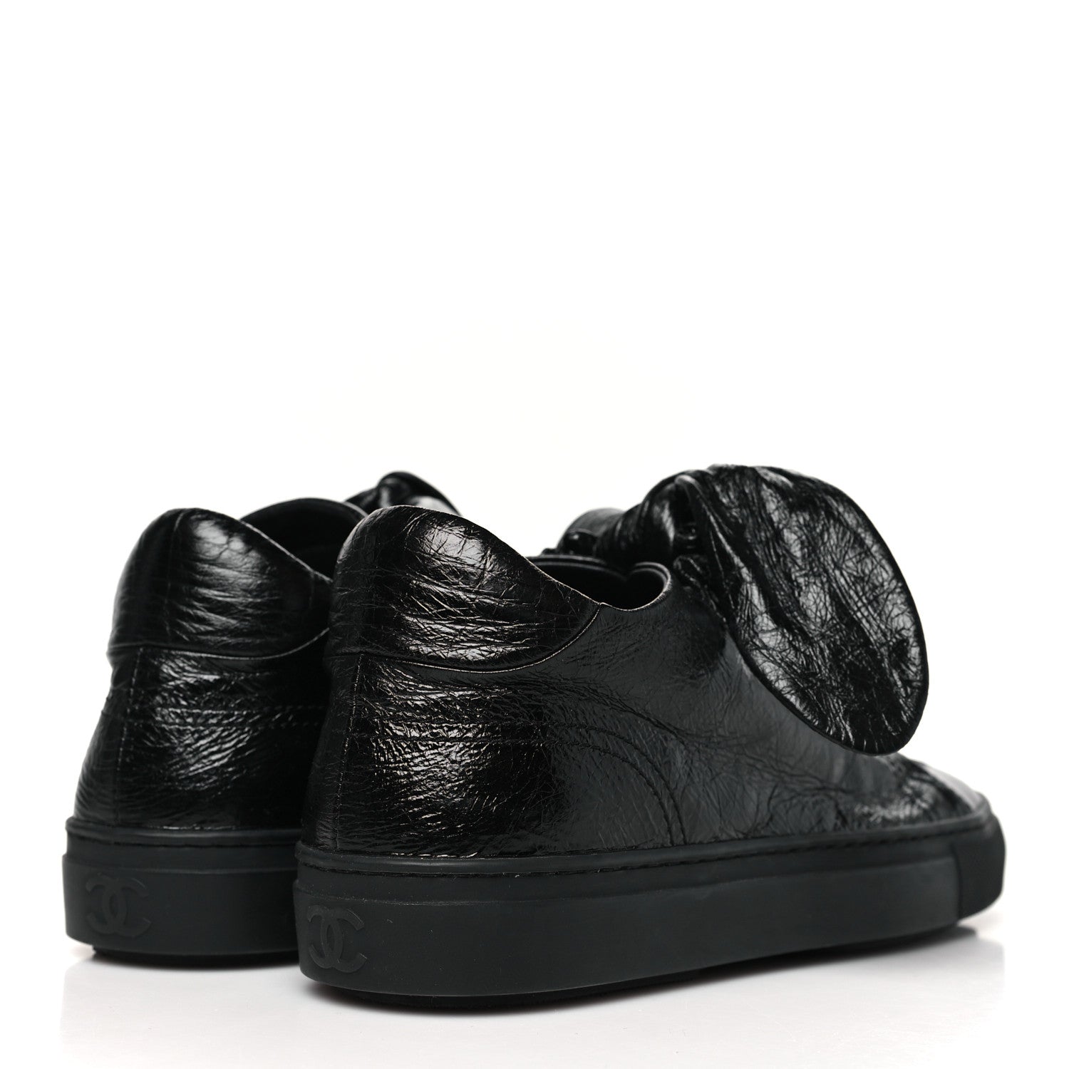 Crumpled Calfskin Womens CC Bow Sneakers 35.5 Black