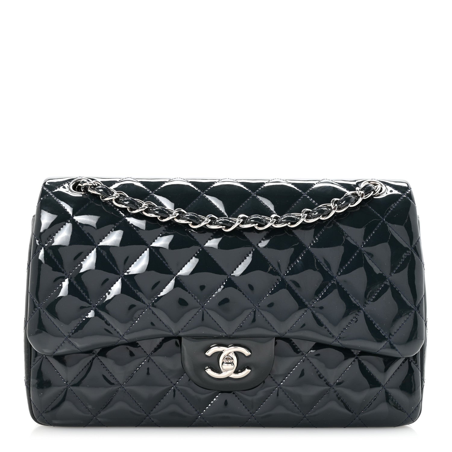 Patent Quilted Jumbo Double Flap Navy