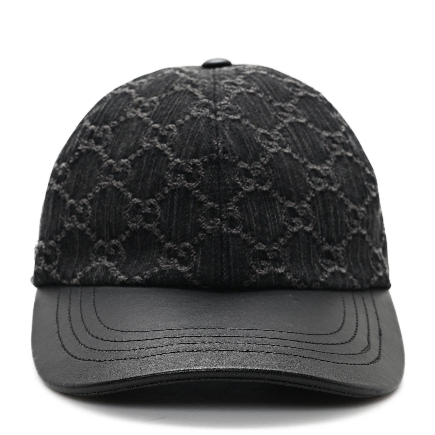 Denim Calfskin GG Monogram Baseball Hat M Black Grey