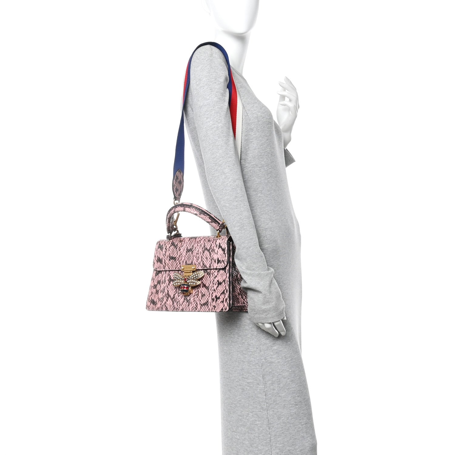 Snakeskin Sylvie Web Small Queen Margaret Top Handle Bag Pink