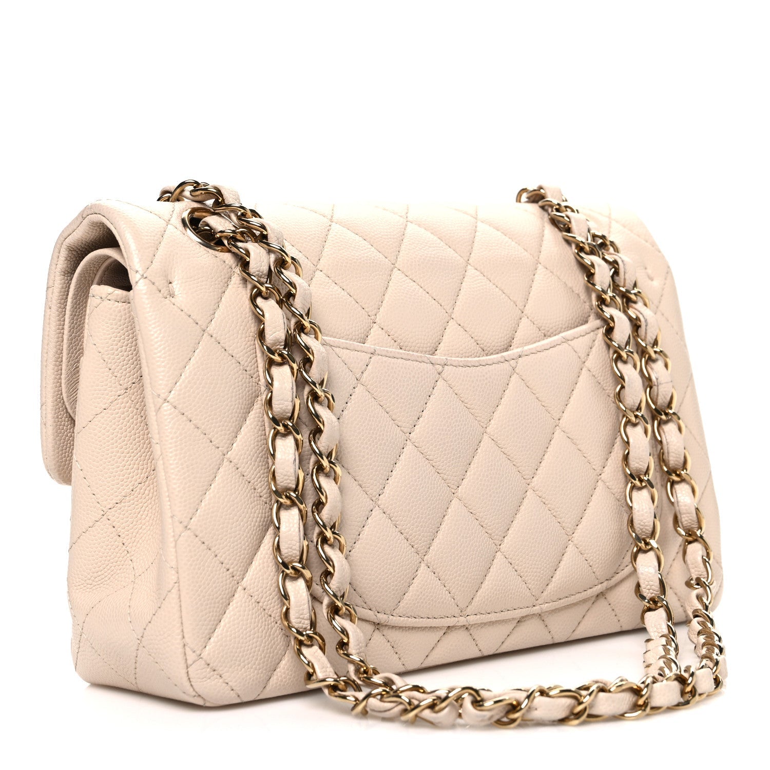 Caviar Quilted Small Double Flap Beige