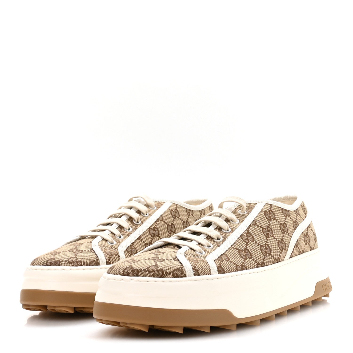 New Canvas GG Monogram Mens Tennis 1977 55mm Platform Sneakers 11 Beige Ebony Mystic White