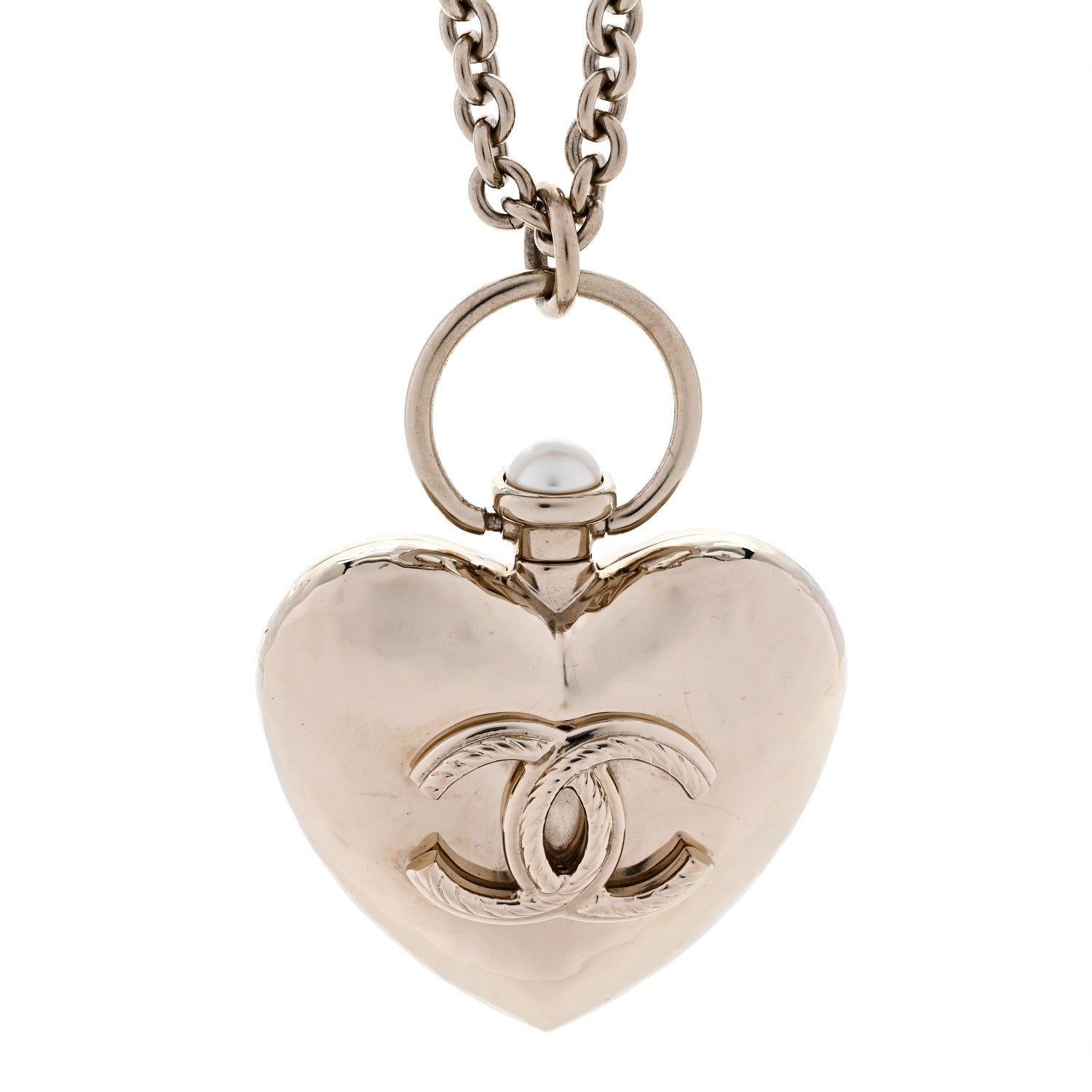 Metal CC Heart Locket Necklace Gold