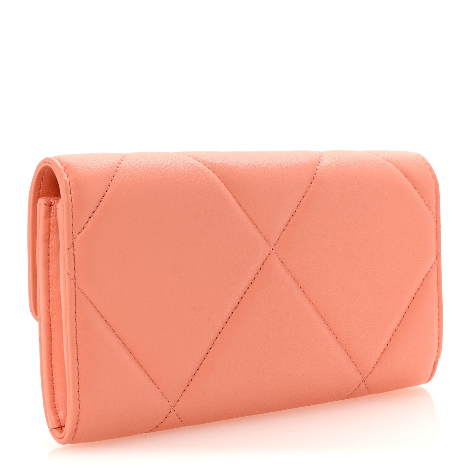 Lambskin Quilted Chanel 19 Flap Wallet Light Orange