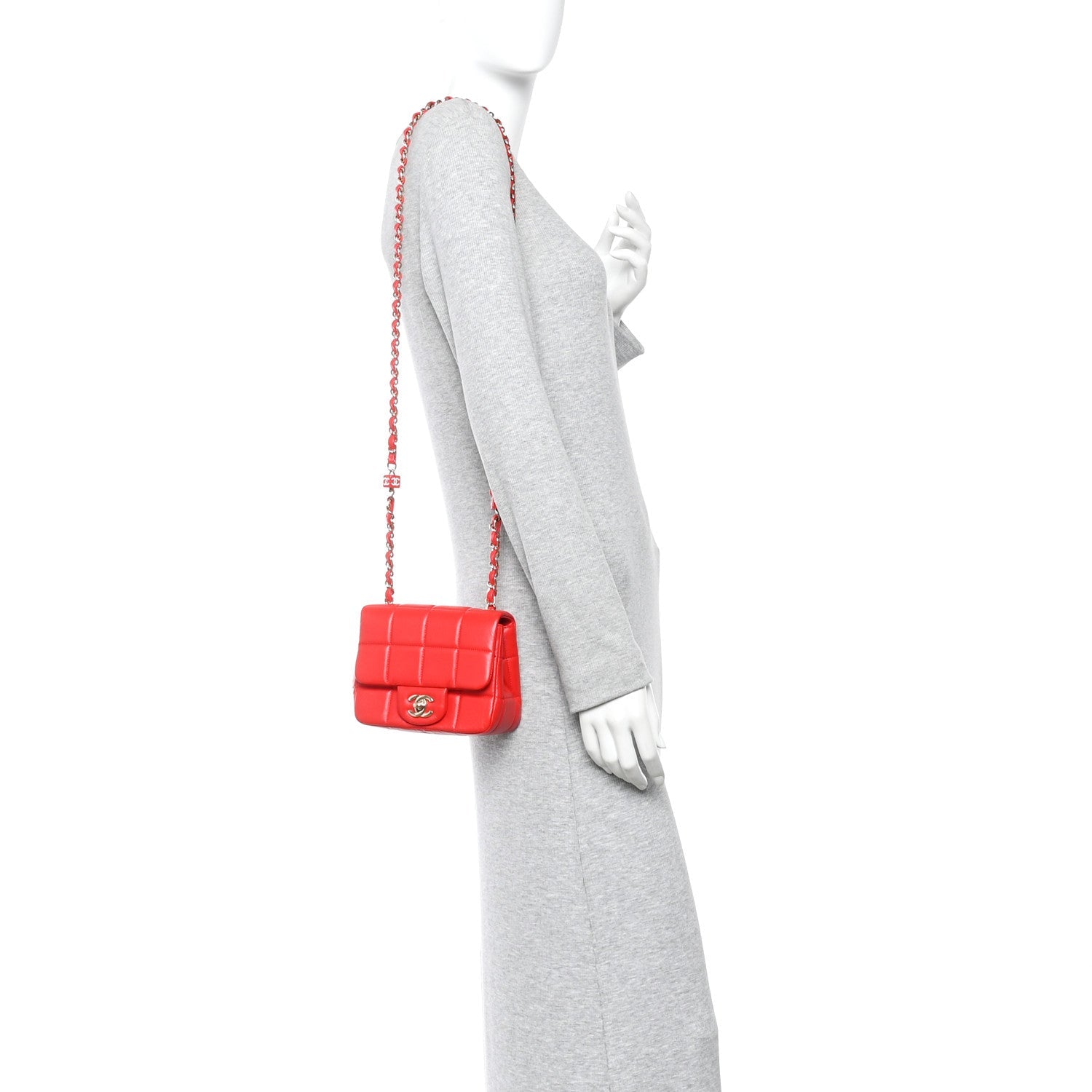 Lambskin Resin Crystal Square Quilted Monacoco Mini Flap Red