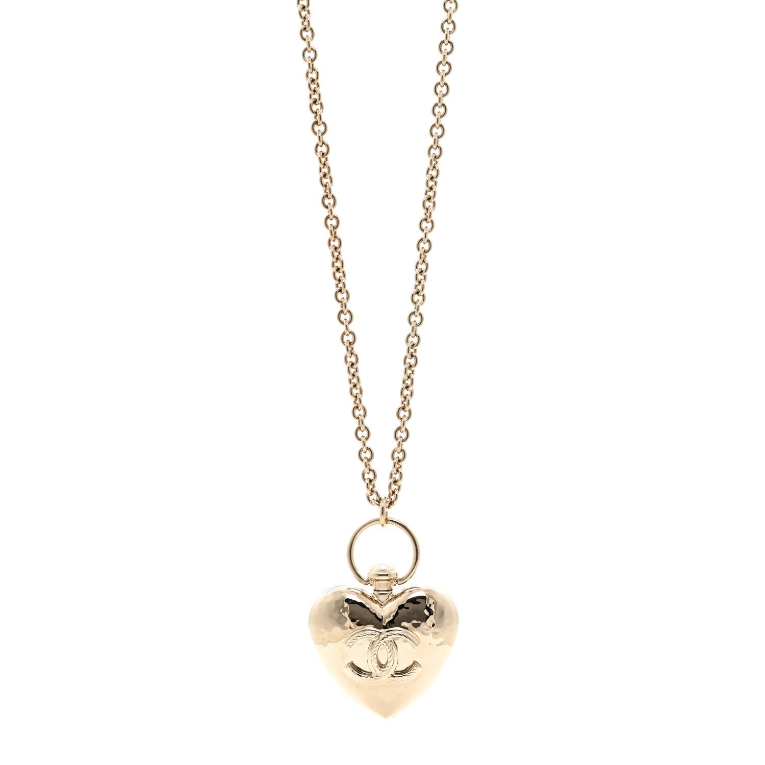 Metal CC Heart Locket Necklace Gold