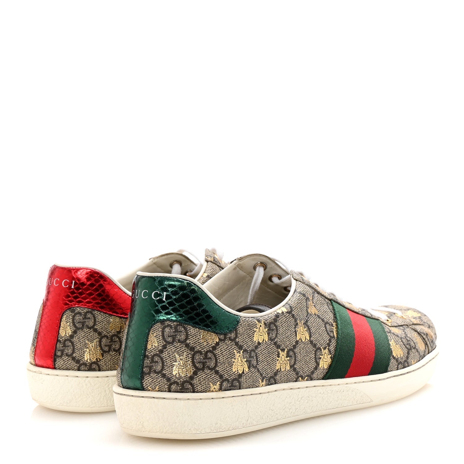 GG Supreme Monogram Bees Ayers Web Mens Ace Sneakers 9 Beige Oro Green Red
