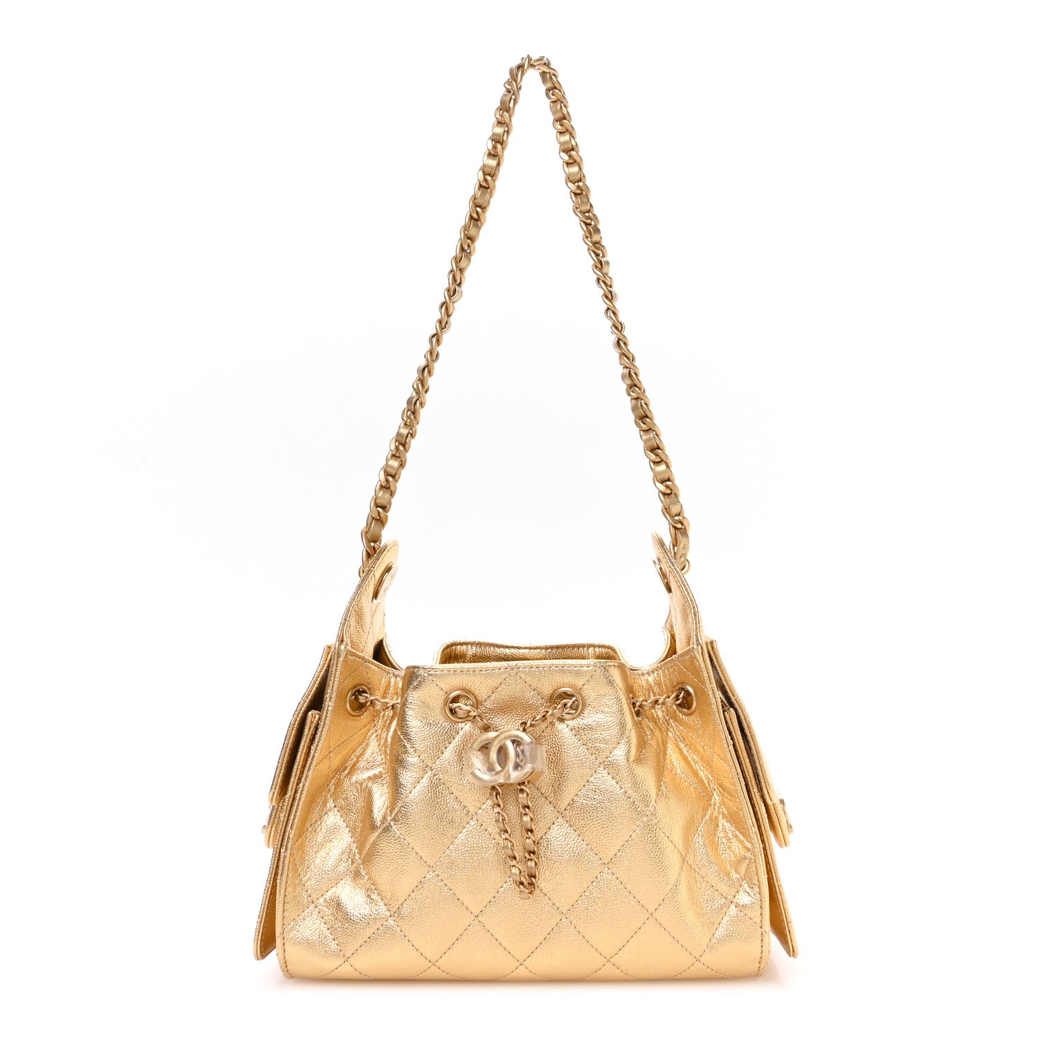 Metallic Caviar Quilted Mini Chanel 25 Handbag Gold
