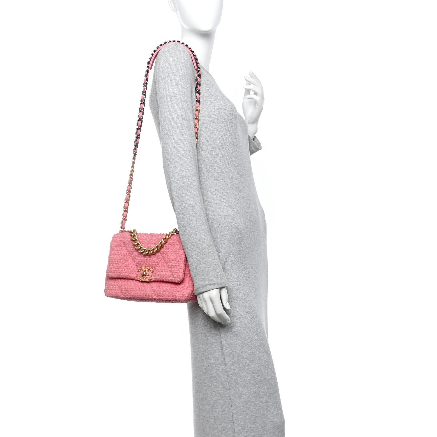 Metallic Tweed Quilted Medium Chanel 19 Flap Pink