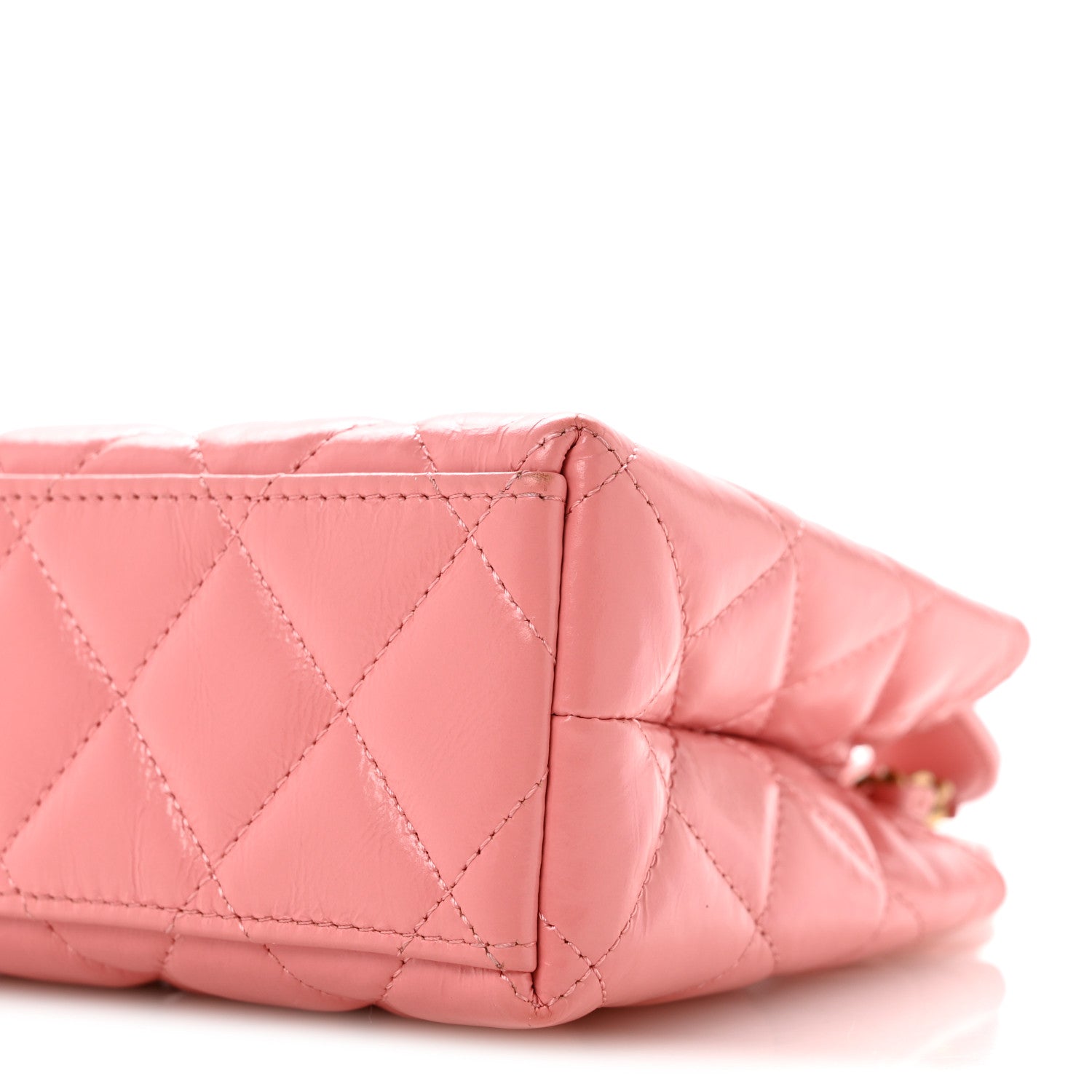 Shiny Aged Calfskin Quilted Nano Kelly Shopper Coral Pink