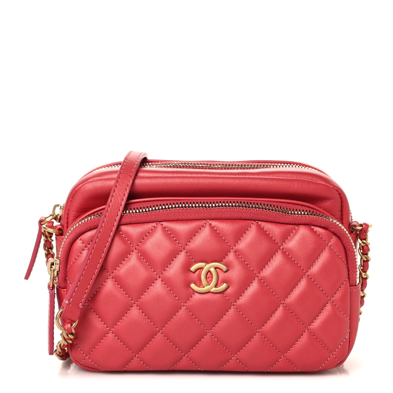 Calfskin Quilted Day Trips Camera Case Pink