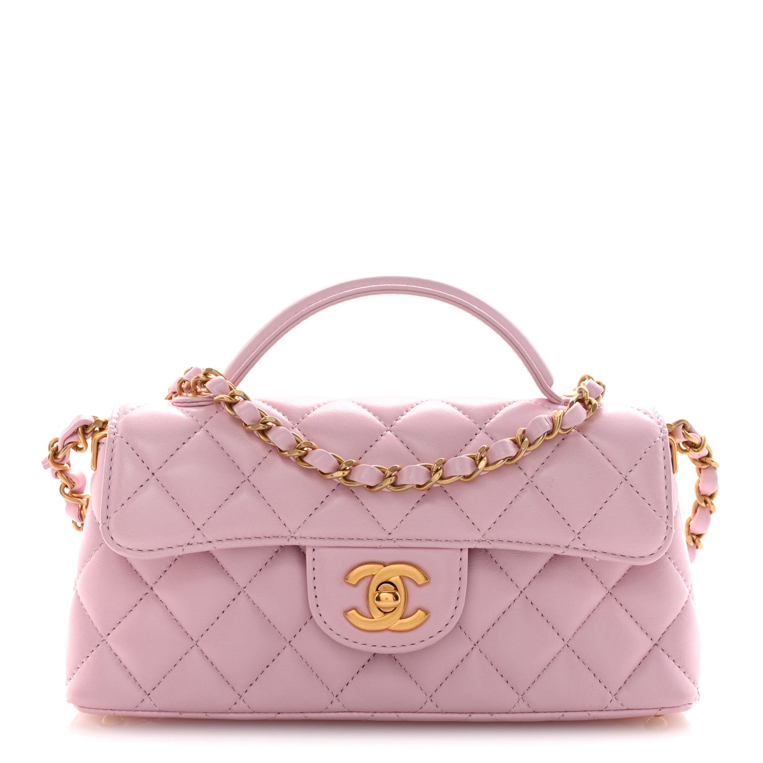 Lambskin Quilted Mini Flap Top Handle Bag Light Pink