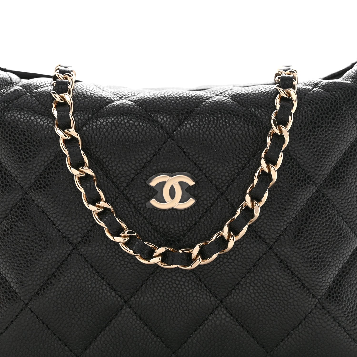 Caviar Quilted Hobo Clutch With Chain  Black