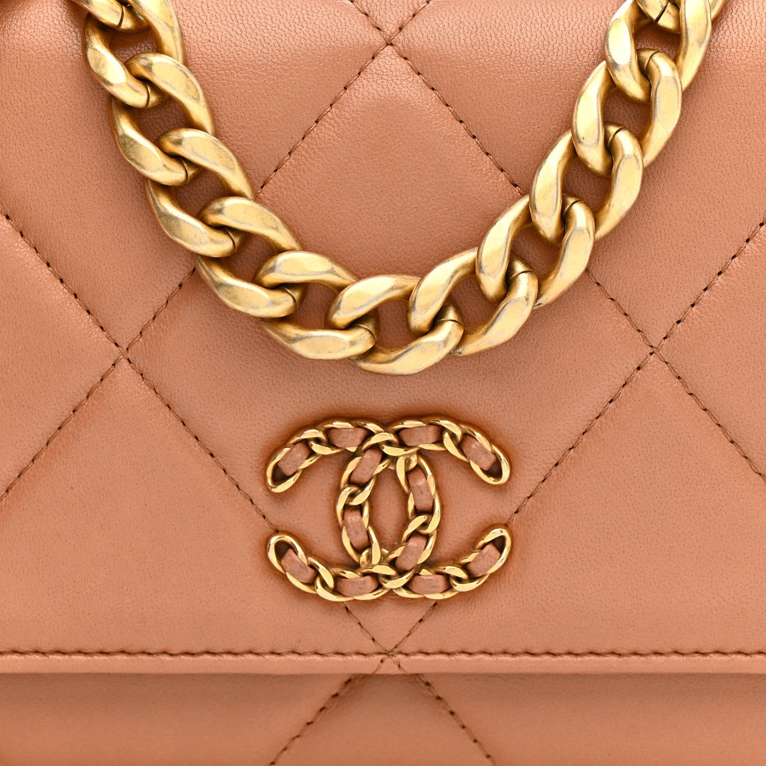 Lambskin Quilted Chanel 19 Wallet On Chain WOC Brown