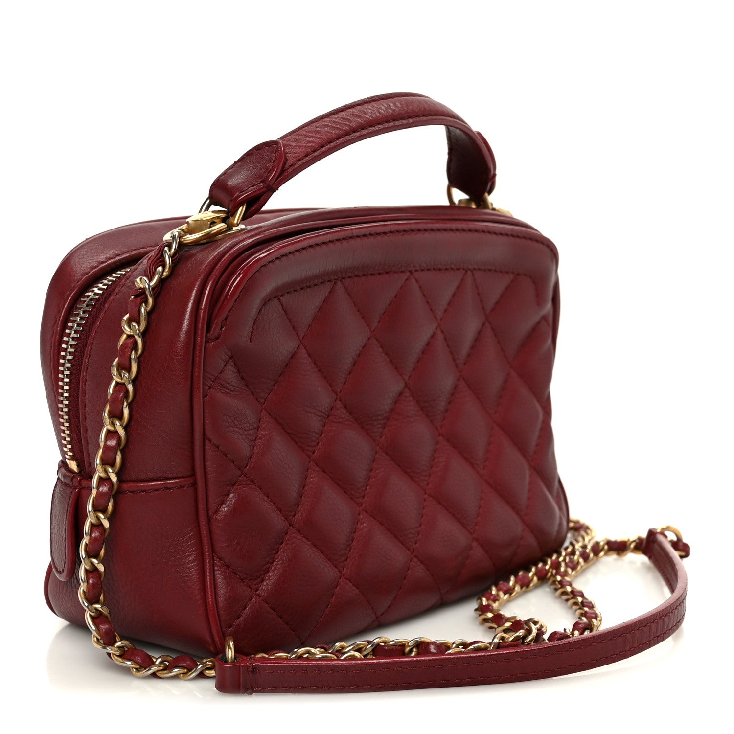 Calfskin Quilted CC Small Vanity Case Dark Red