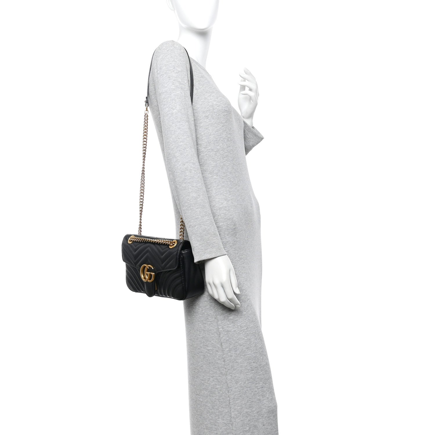 Calfskin Matelasse Small GG Marmont Shoulder Bag Black