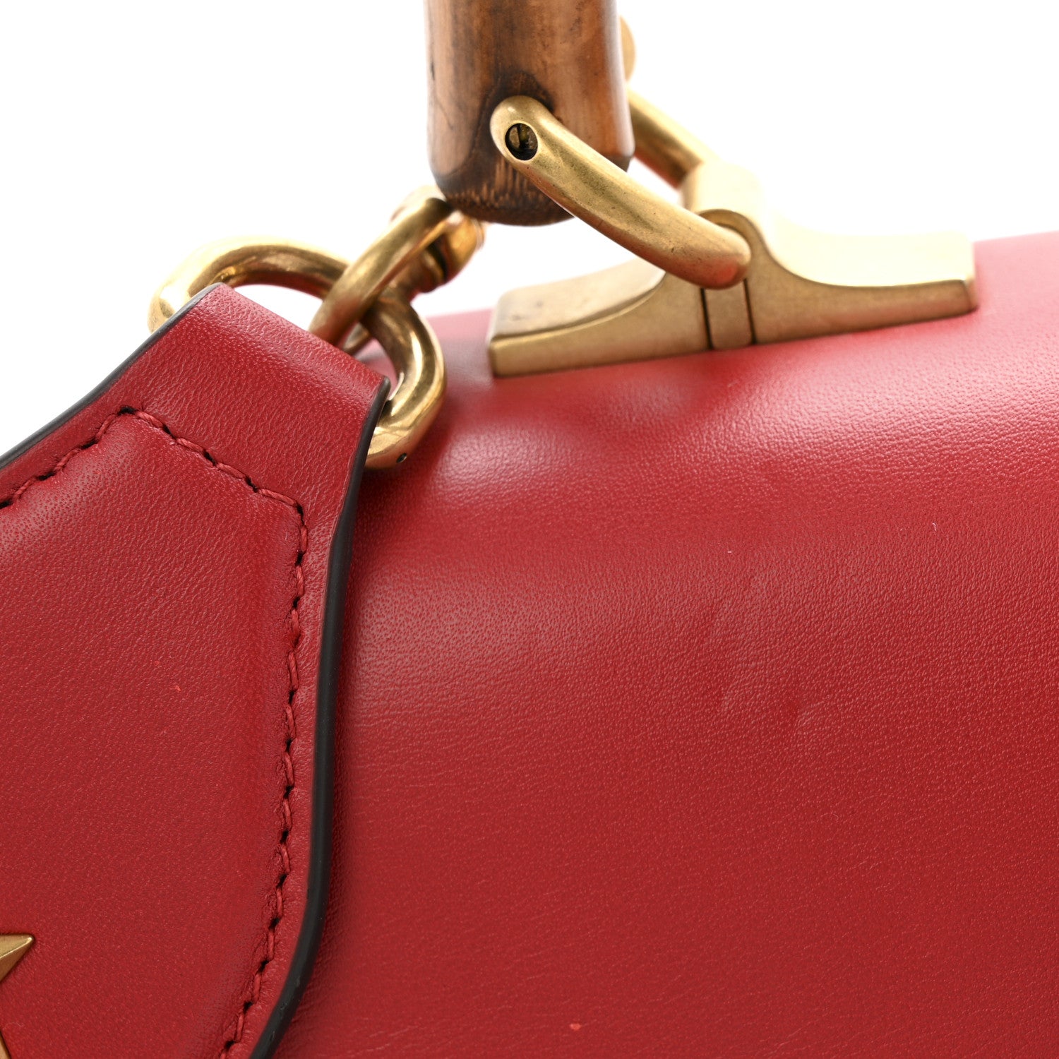Moon Calfskin Web Medium Dionysus Bamboo Top Handle Bag Hibiscus Red