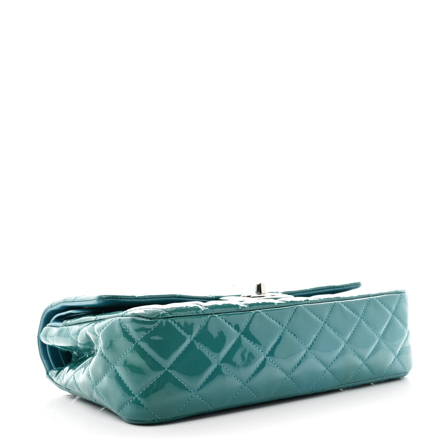 Patent Quilted Medium Double Flap Blue