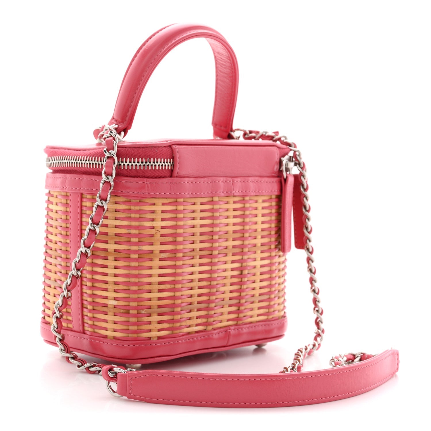Calfskin Raffia Small Take Away Vanity Case Bag Pink Beige