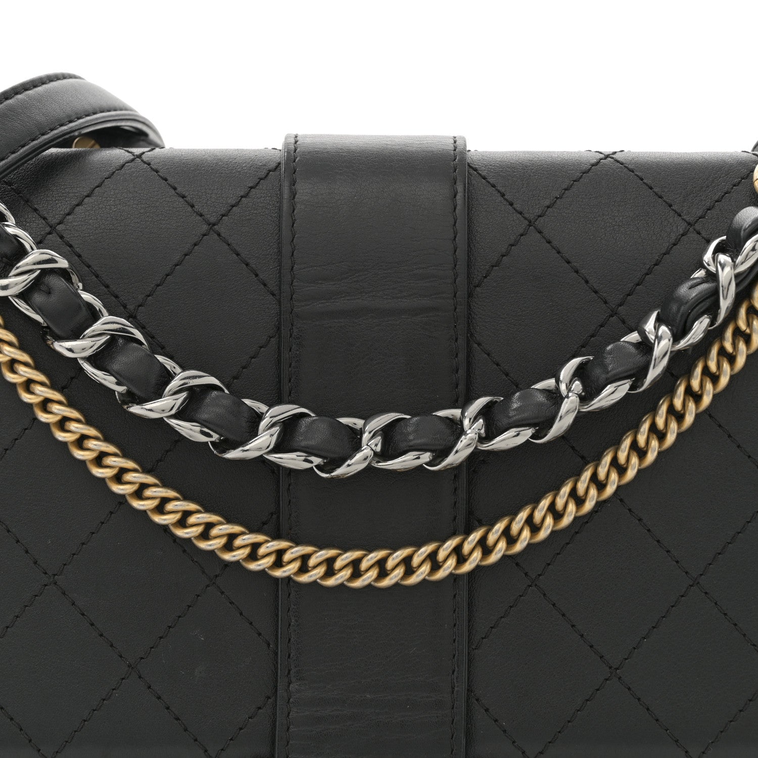 Calfskin Stitched Multi Chain Flap Bag Black