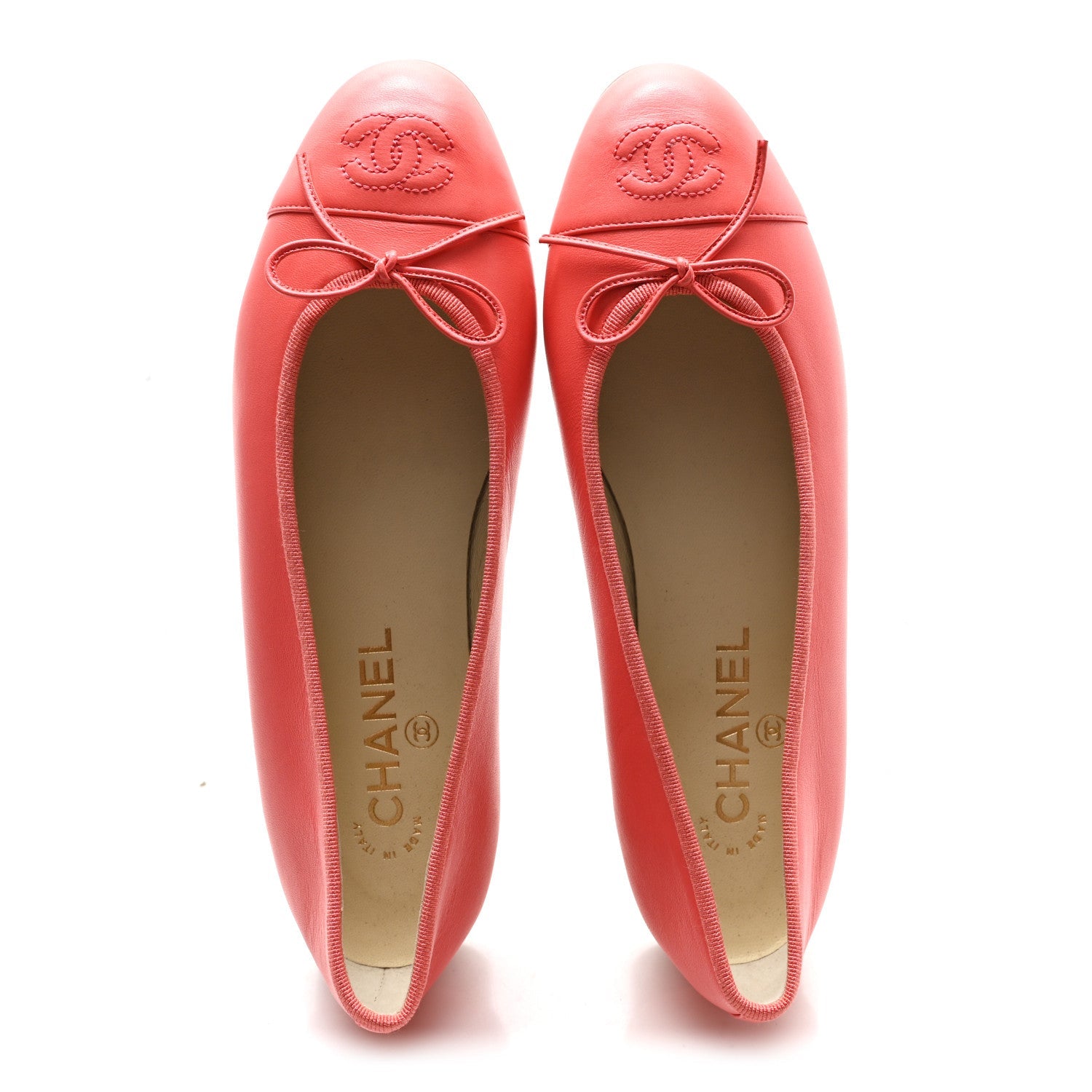Lambskin Cap Toe Ballerina Flats 38 Coral