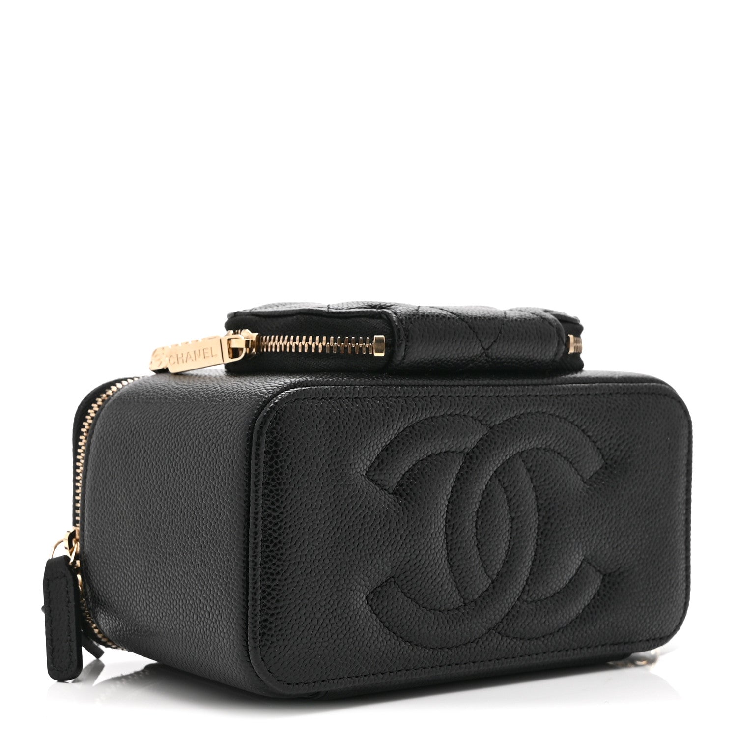 Caviar Quilted Top Handle Pocket Vanity Case Black