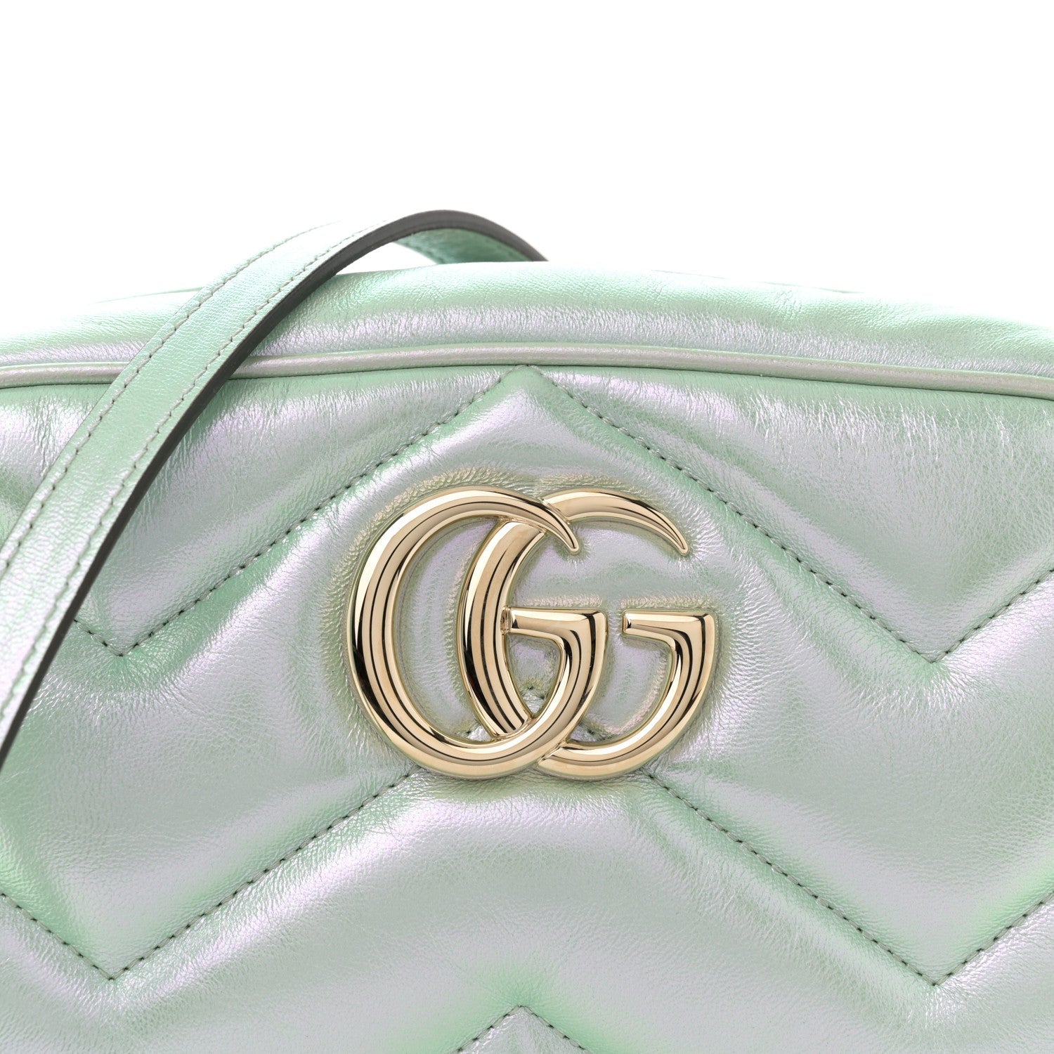 Iridescent Nappa Chevron Matelasse Small GG Marmont Chain Shoulder Bag Iridescent Salvy Green