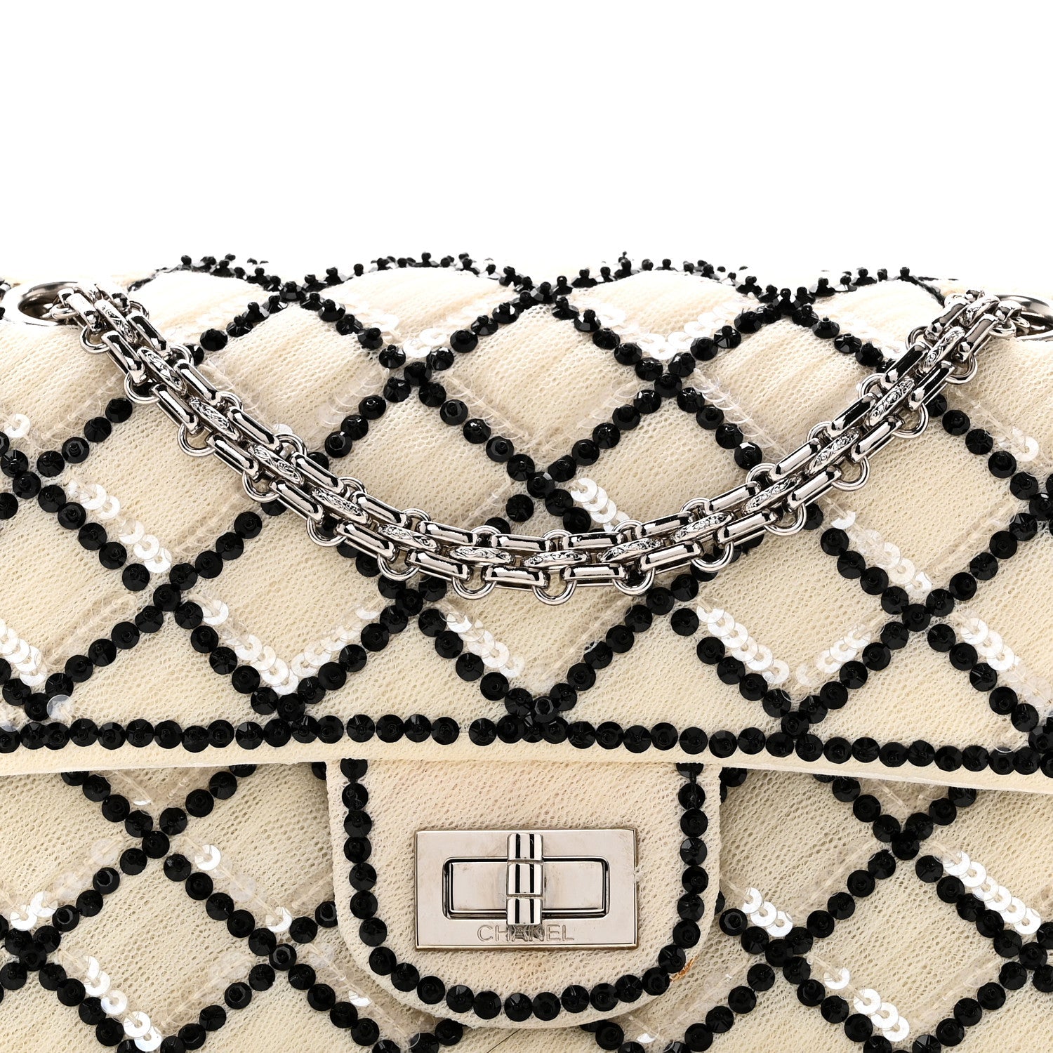 Sequin Mesh Quilted 224 Reissue Flap White Black