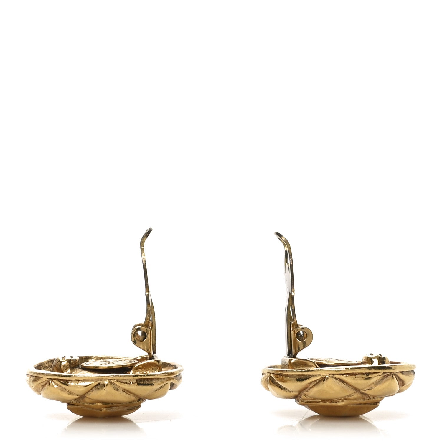 Round Quilted Clip On Earrings Gold