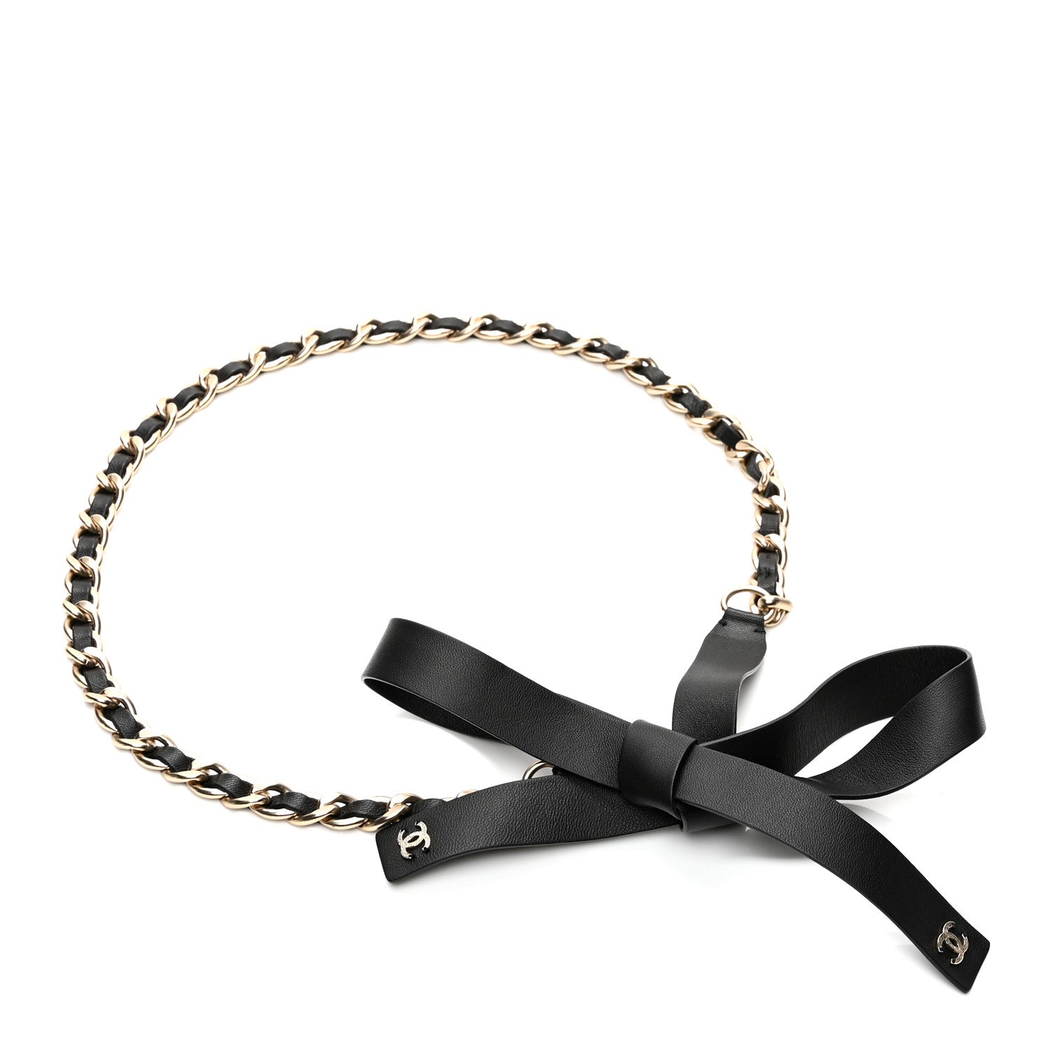 Lambskin Chain CC Bow Belt S Black