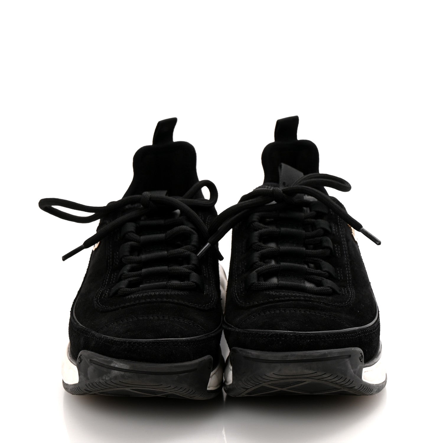 Suede Calfskin Nylon Grosgrain CC Sneakers 38.5 Black