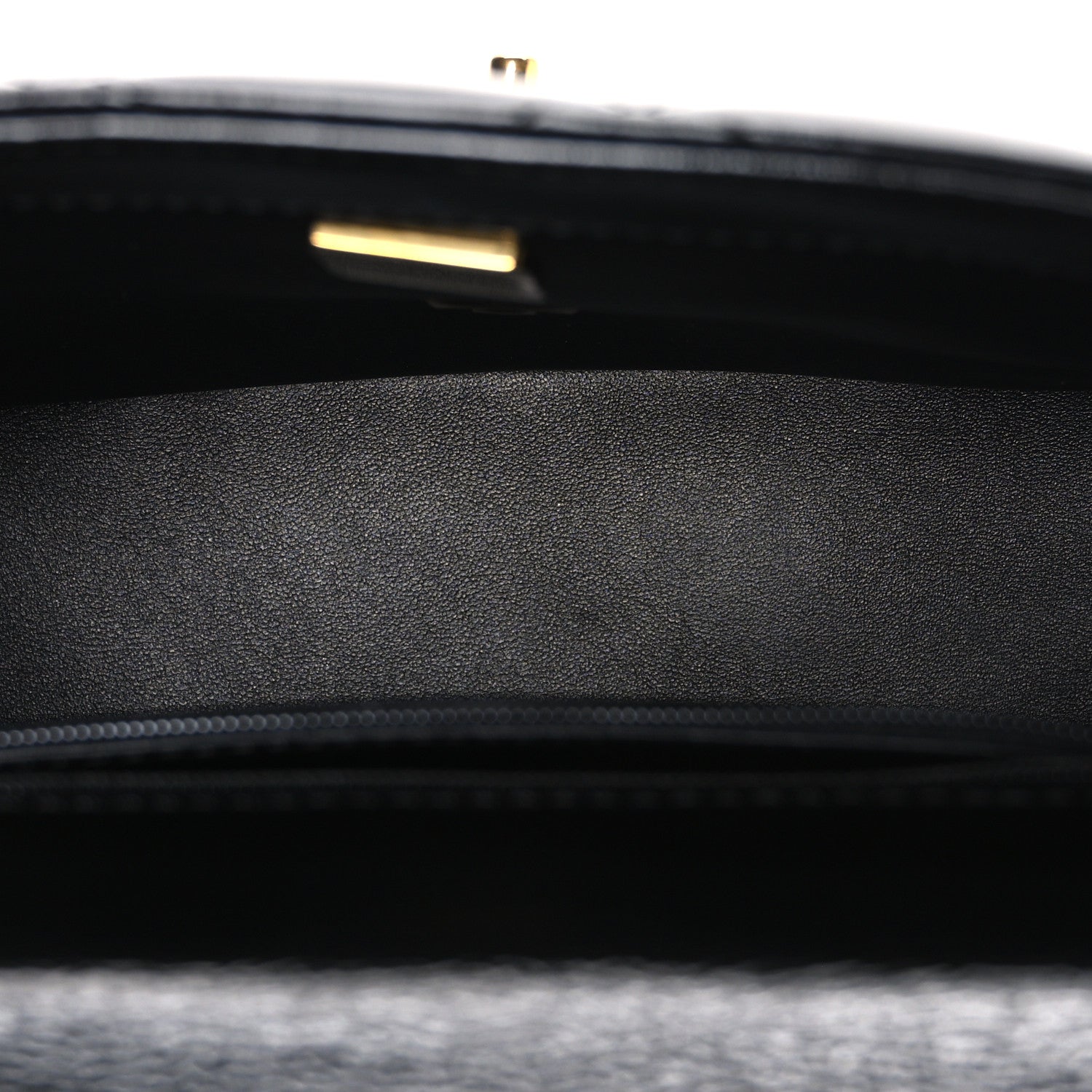 Shiny Lambskin Quilted Twisted Links Top Handle Flap Black
