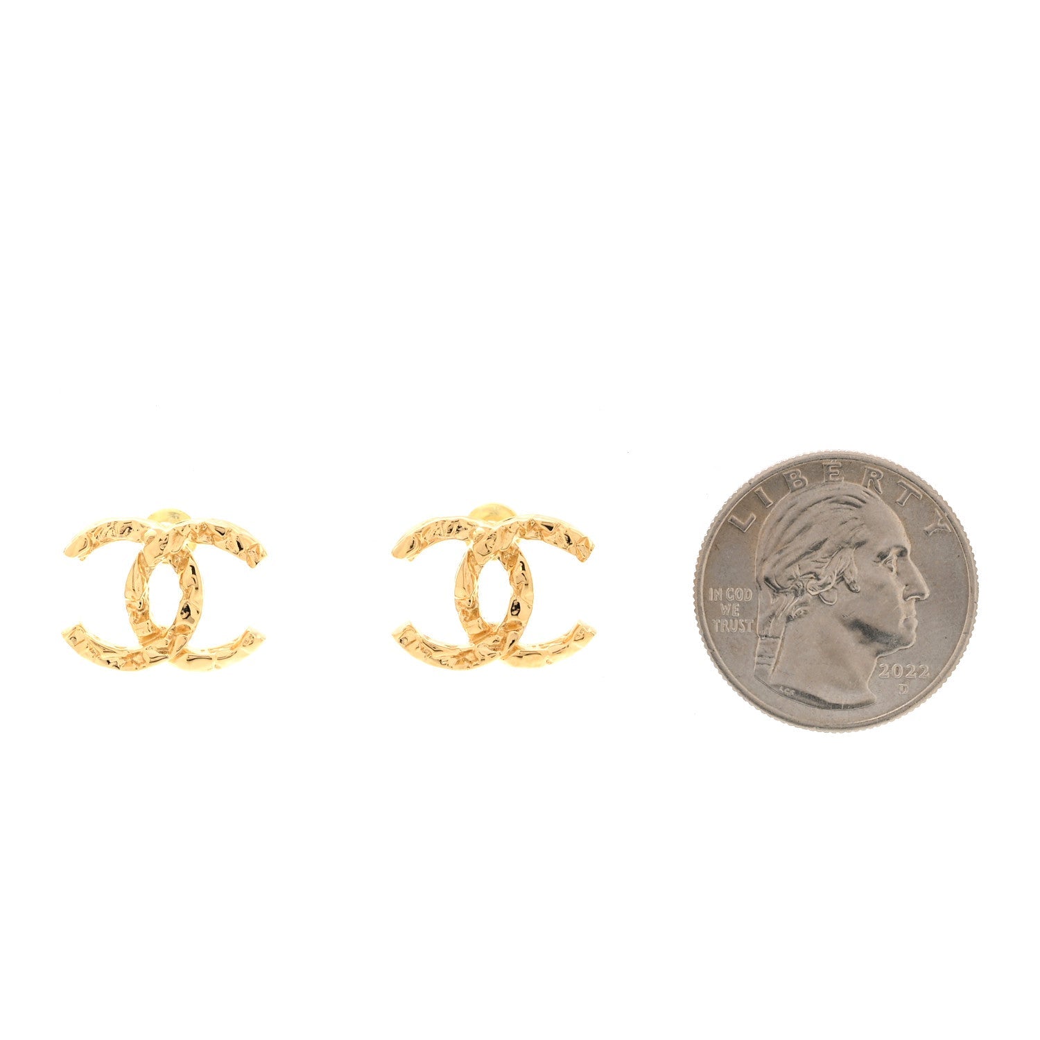 Metal Textured CC Earrings Gold