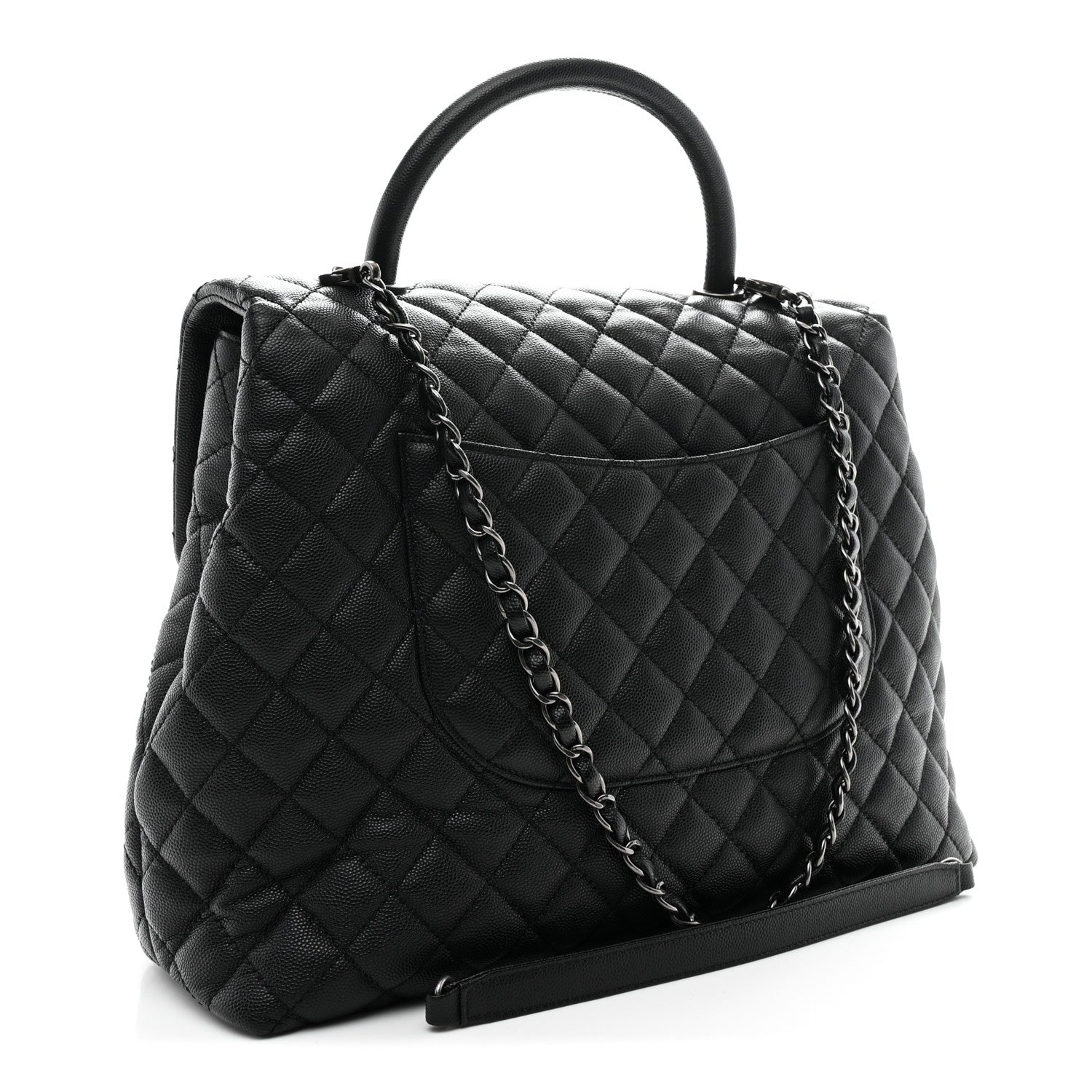 Caviar Quilted Large Coco Handle Flap Black