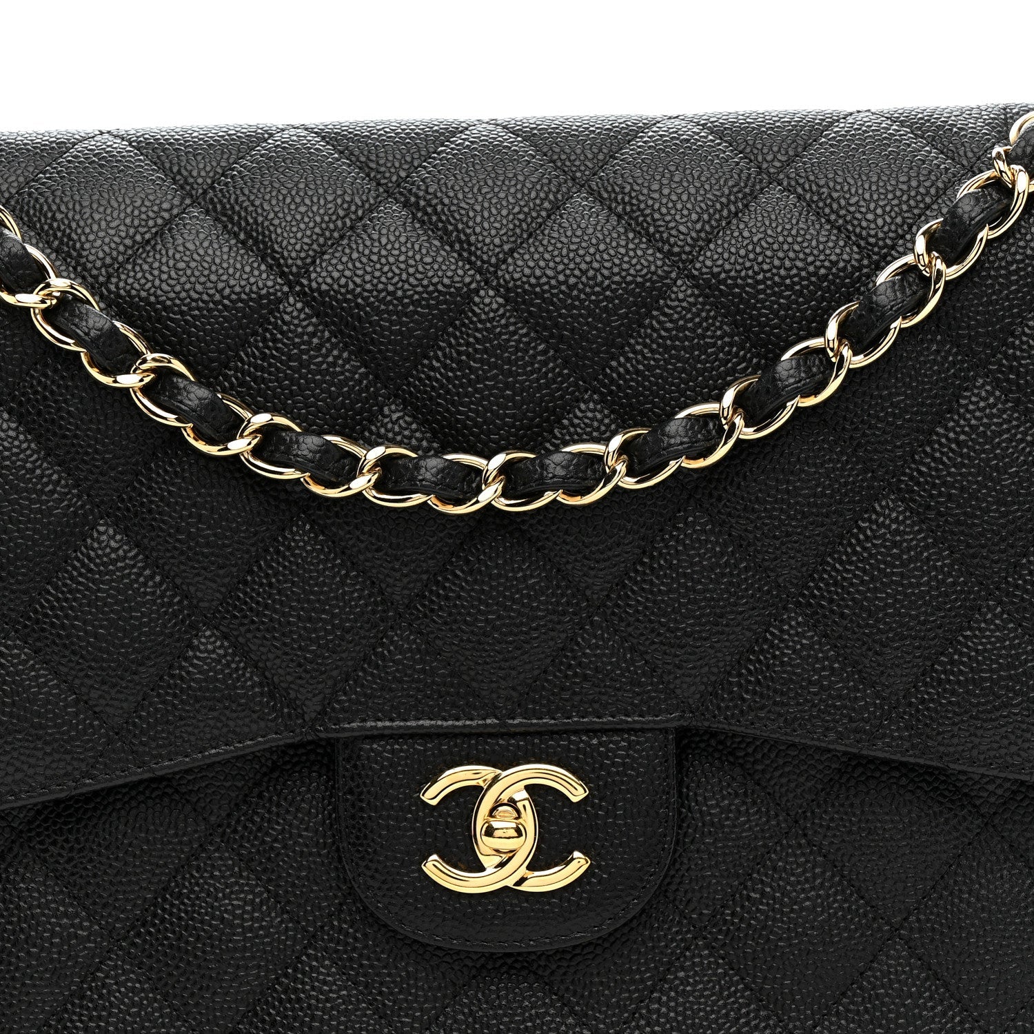 Caviar Quilted Jumbo Double Flap Black