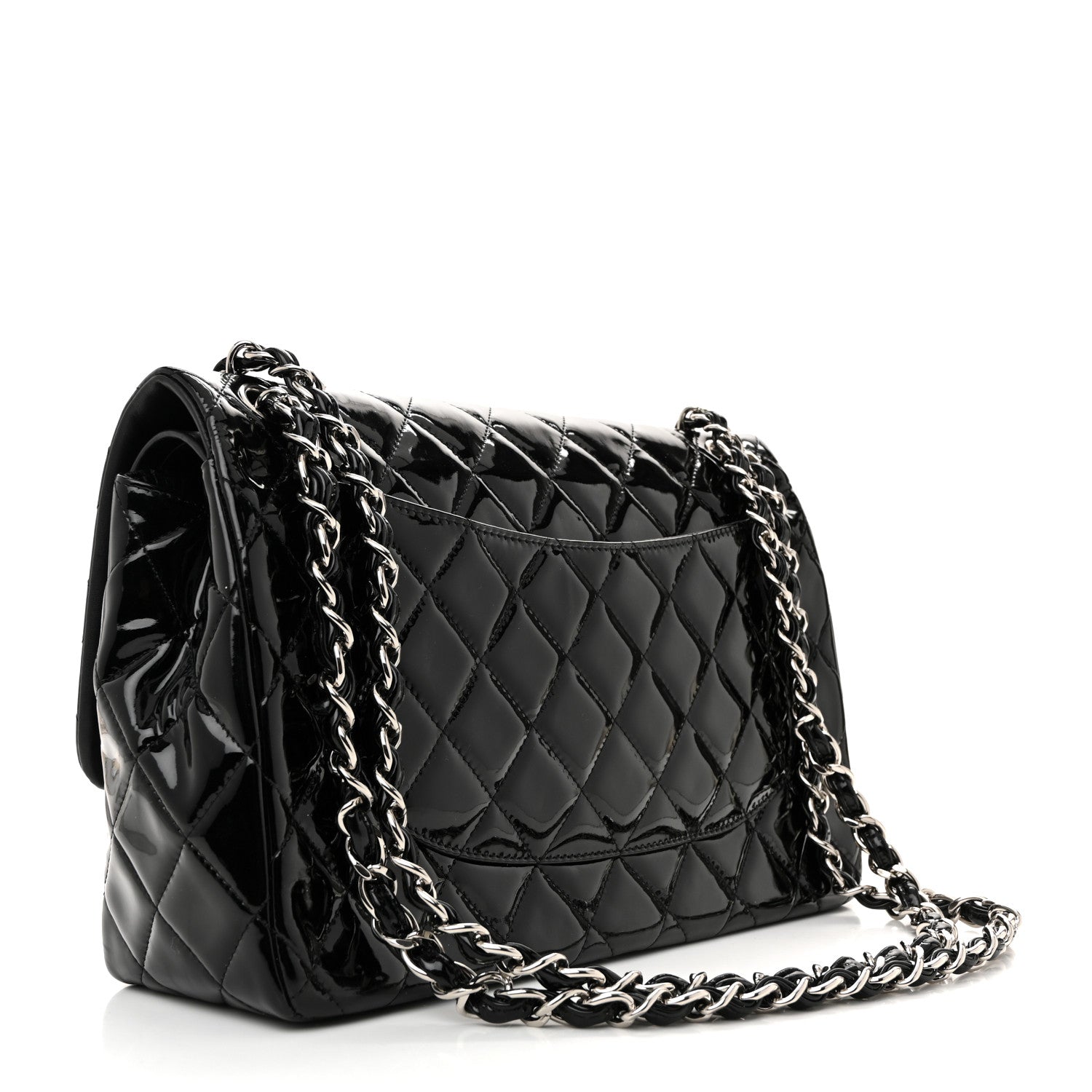 Patent Quilted Jumbo Double Flap Black