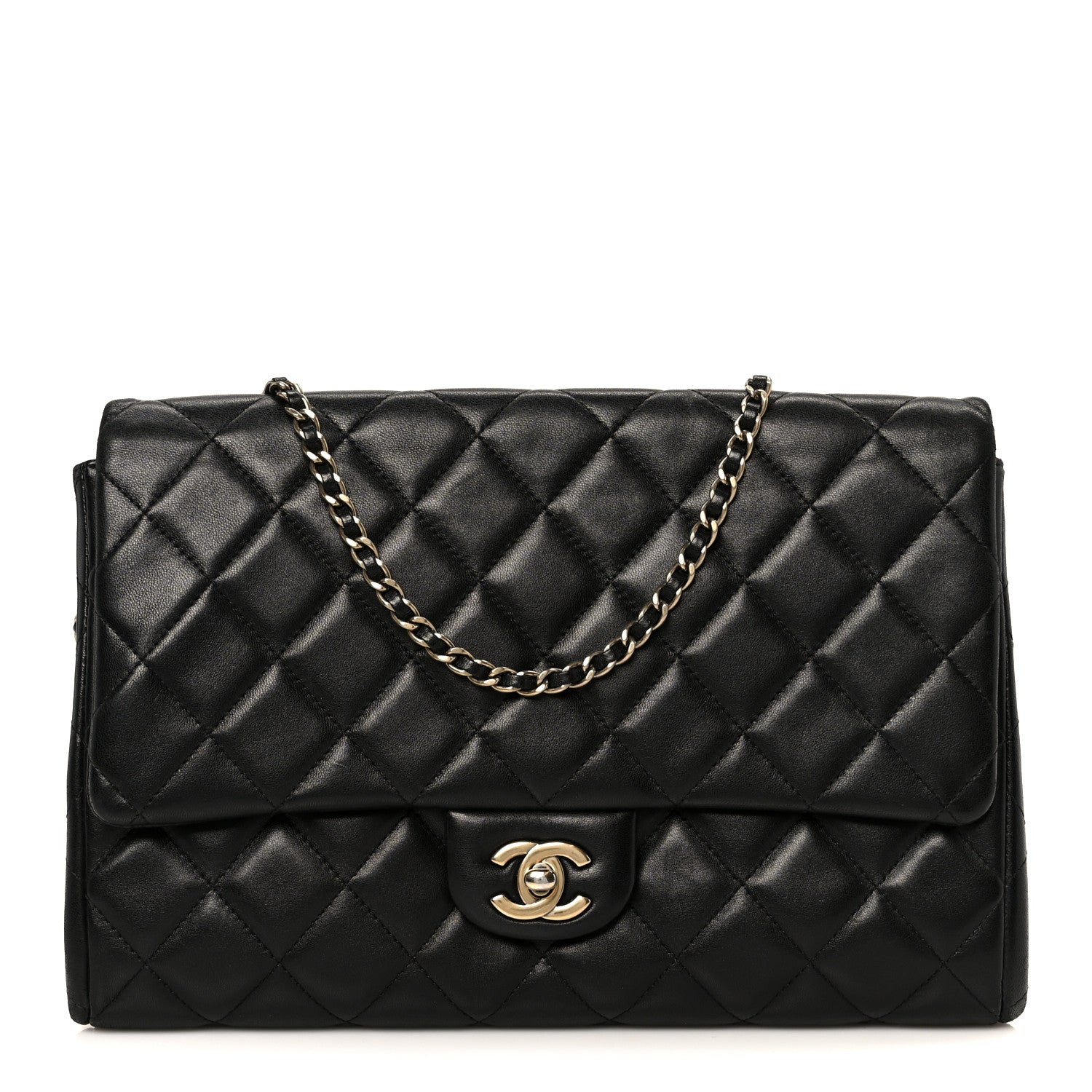 Lambskin Quilted Clutch With Chain Flap Black