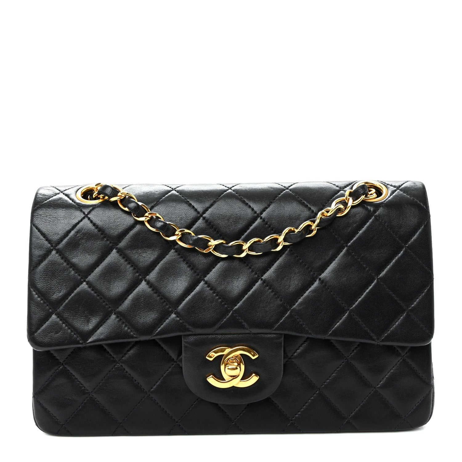 Lambskin Quilted Small Double Flap Black