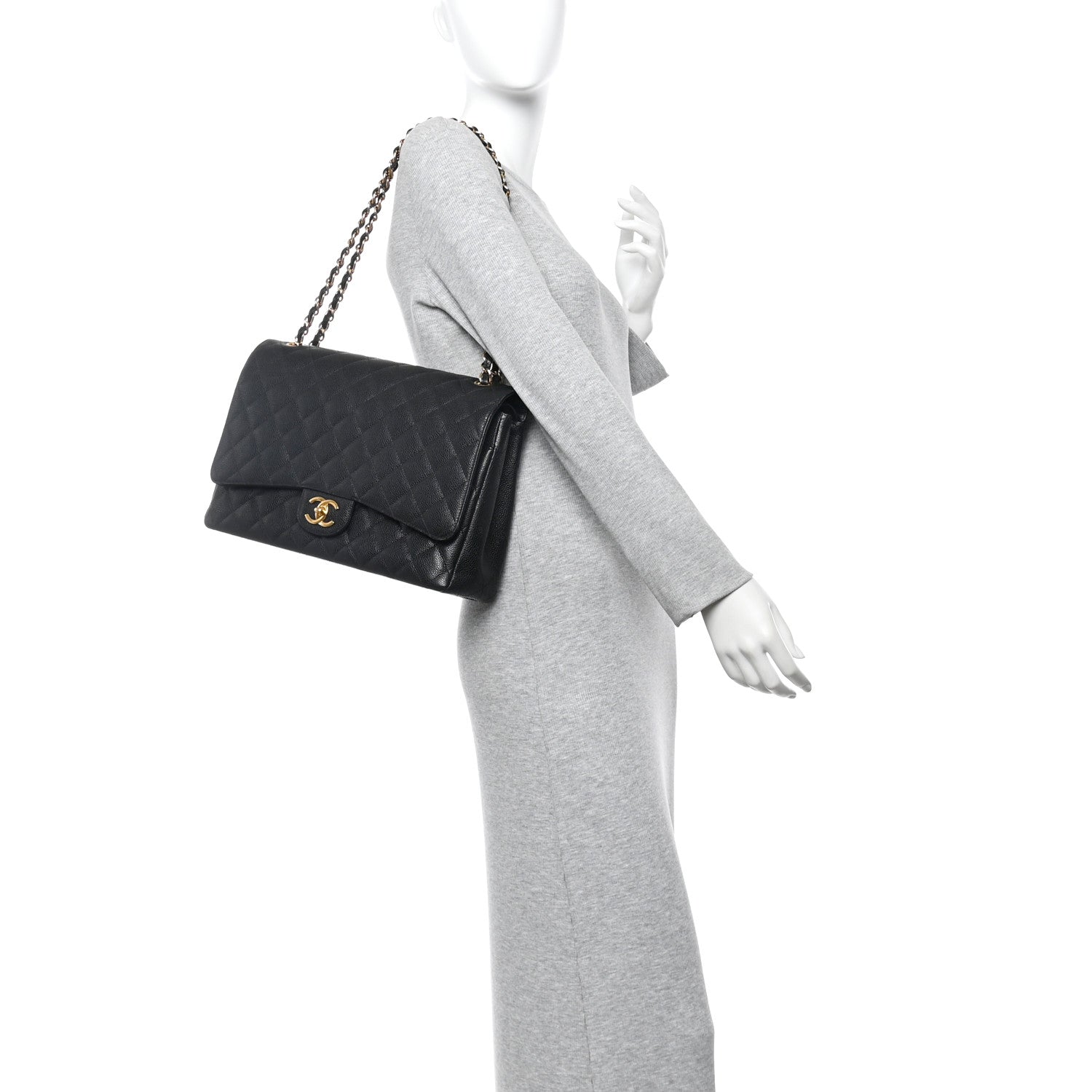 Caviar Quilted Maxi Double Flap Black