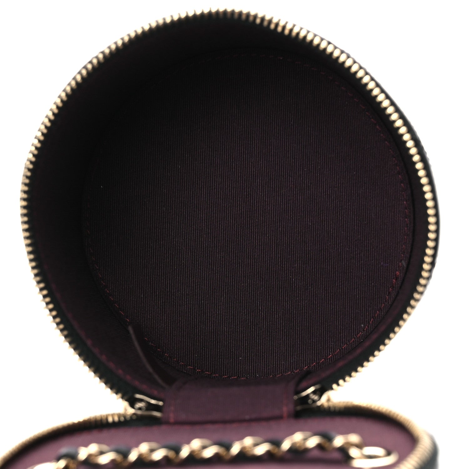 Lambskin Quilted Round Small Vanity Case With Chain Black