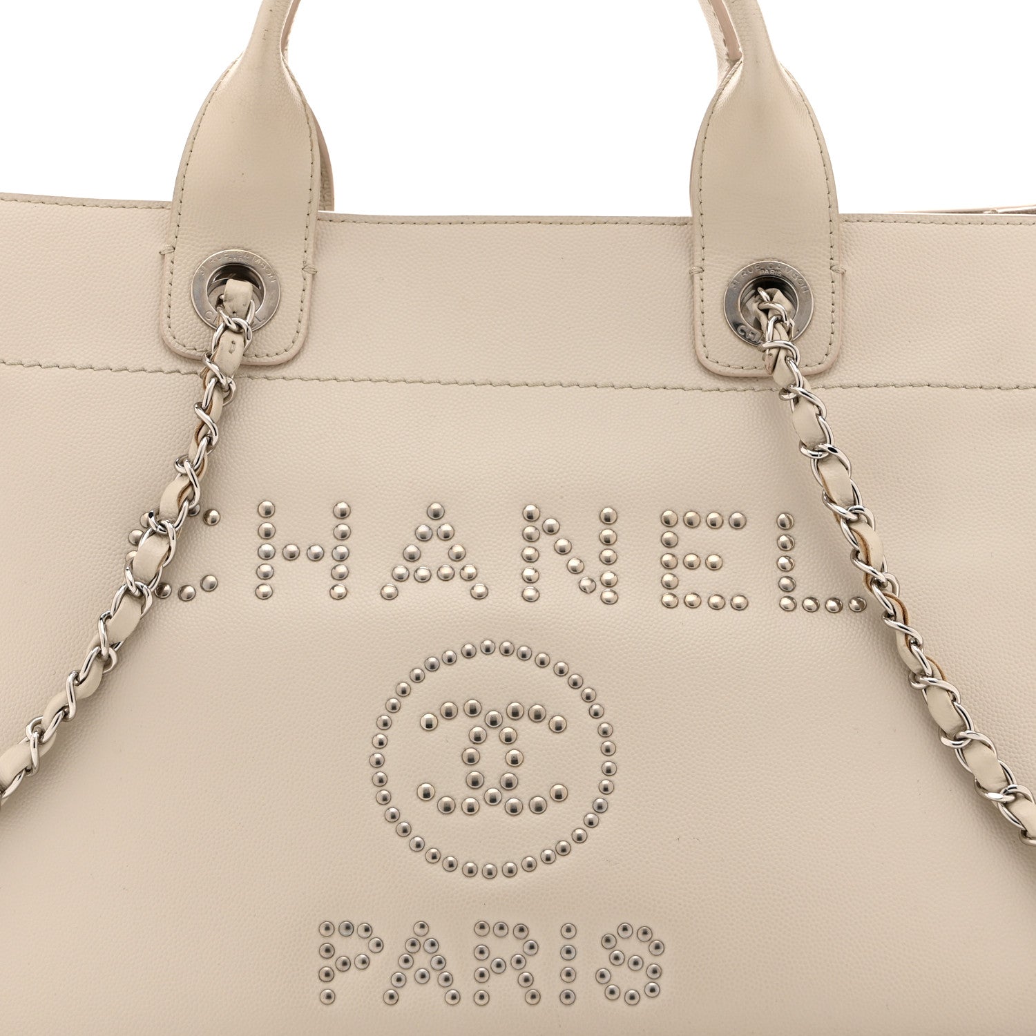 Caviar Small Studded Deauville Tote Ivory