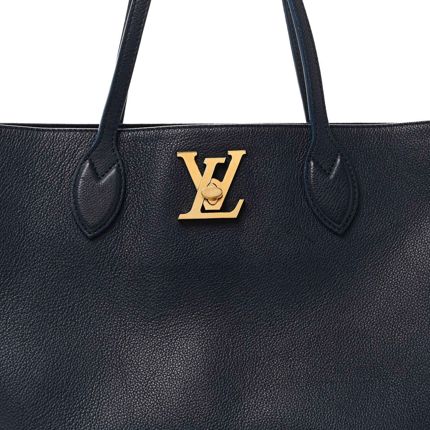 Grained Calfskin Lockme Shopper Navy