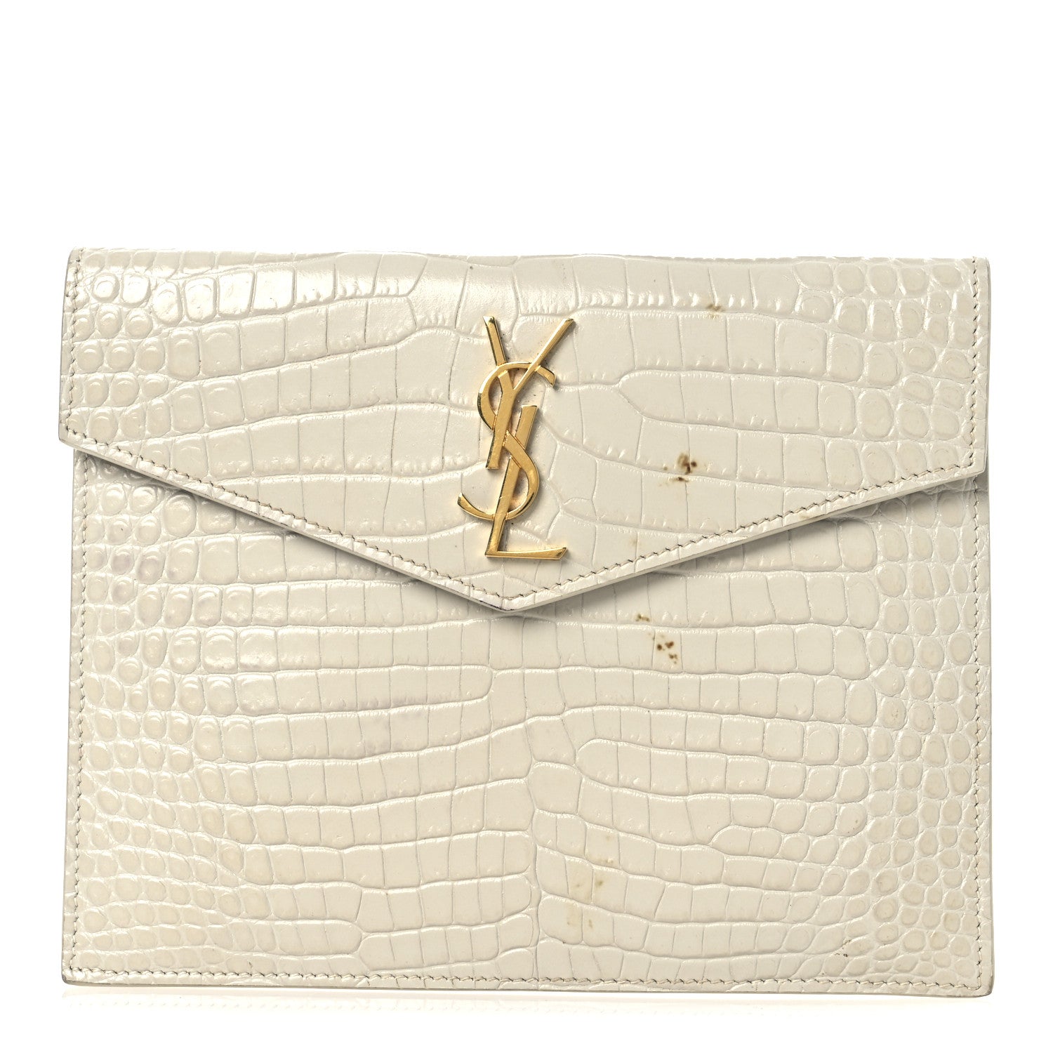 Calfskin Crocodile Embossed Monogram Uptown Baby Pouch Perle