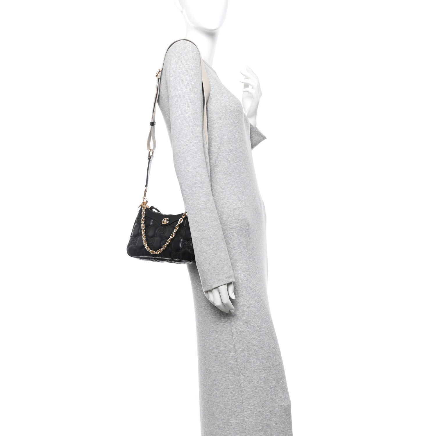 Calfskin GG Matelasse Chain Handbag Black Natural
