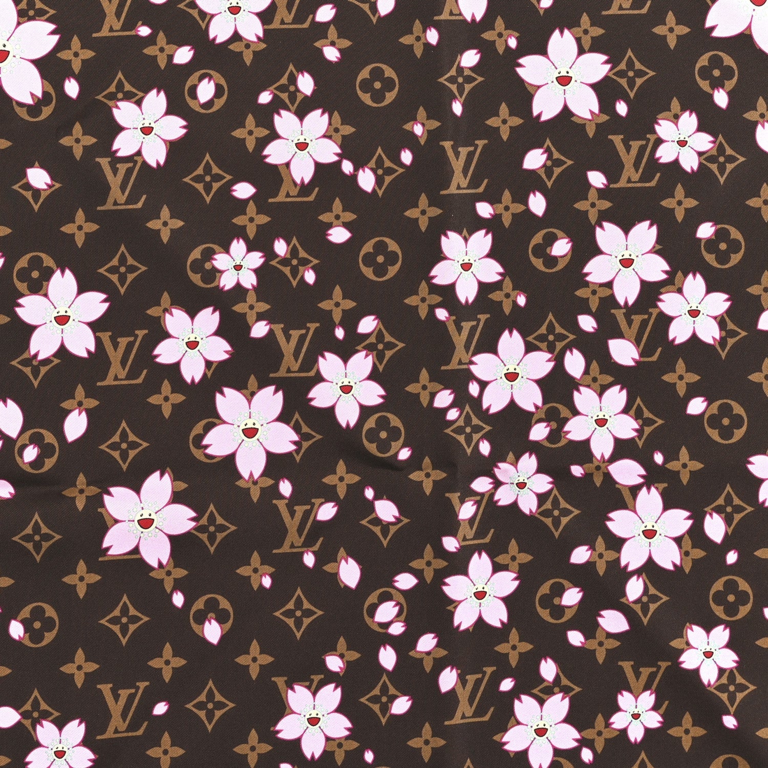 LV X TM Silk Cotton Monogram Cherry Blossom Square Scarf 70 Sakura Brown