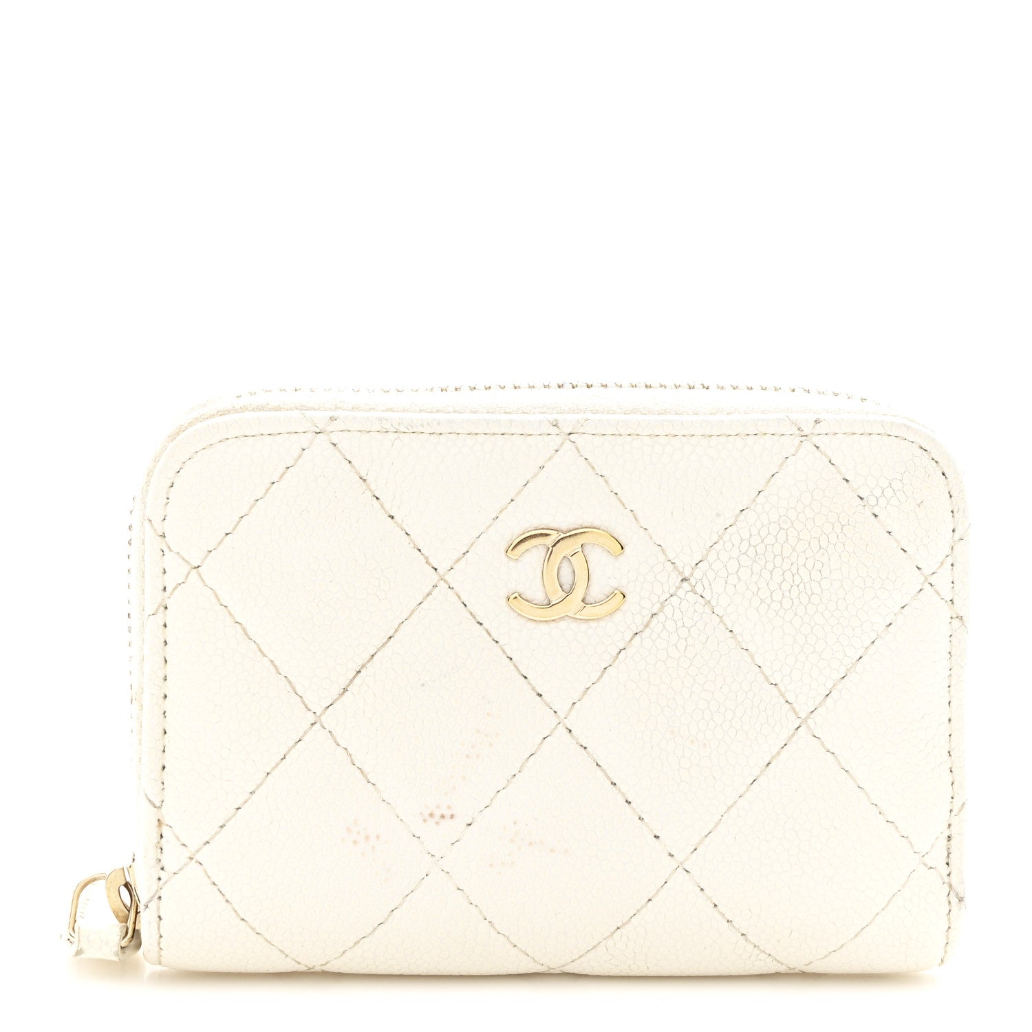 Caviar Quilted Zip Coin Purse White