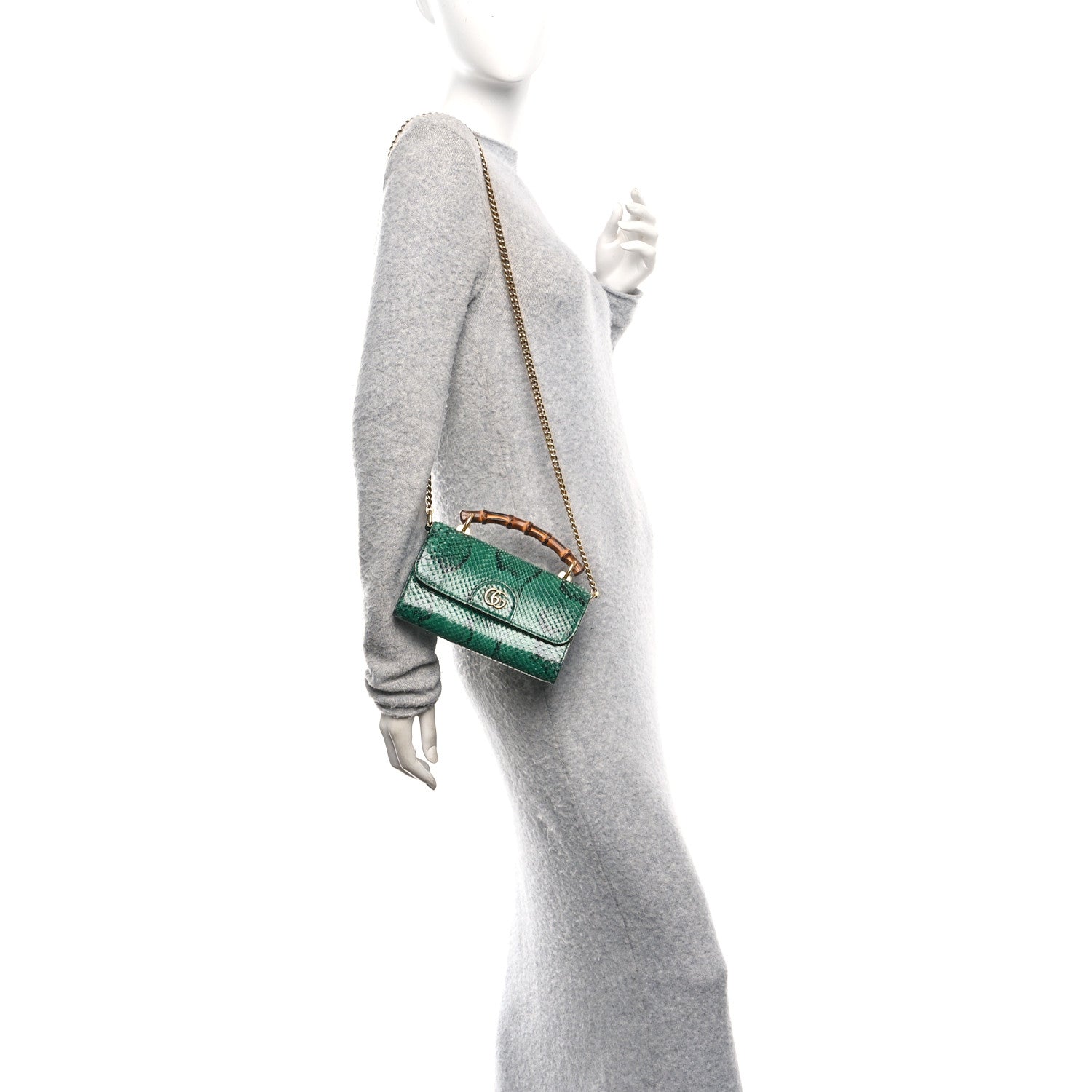 Snakeskin Mini Diana Bamboo Top Handle Clutch Emerald