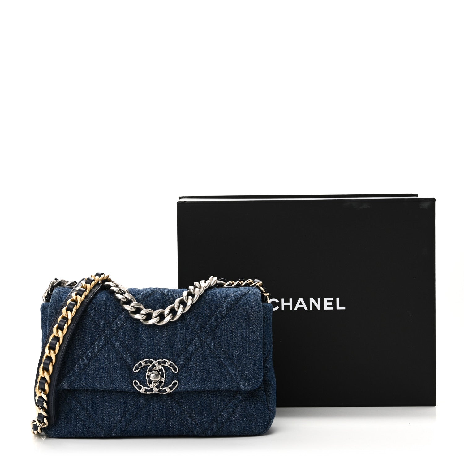 Denim Quilted Medium Chanel 19 Flap Blue