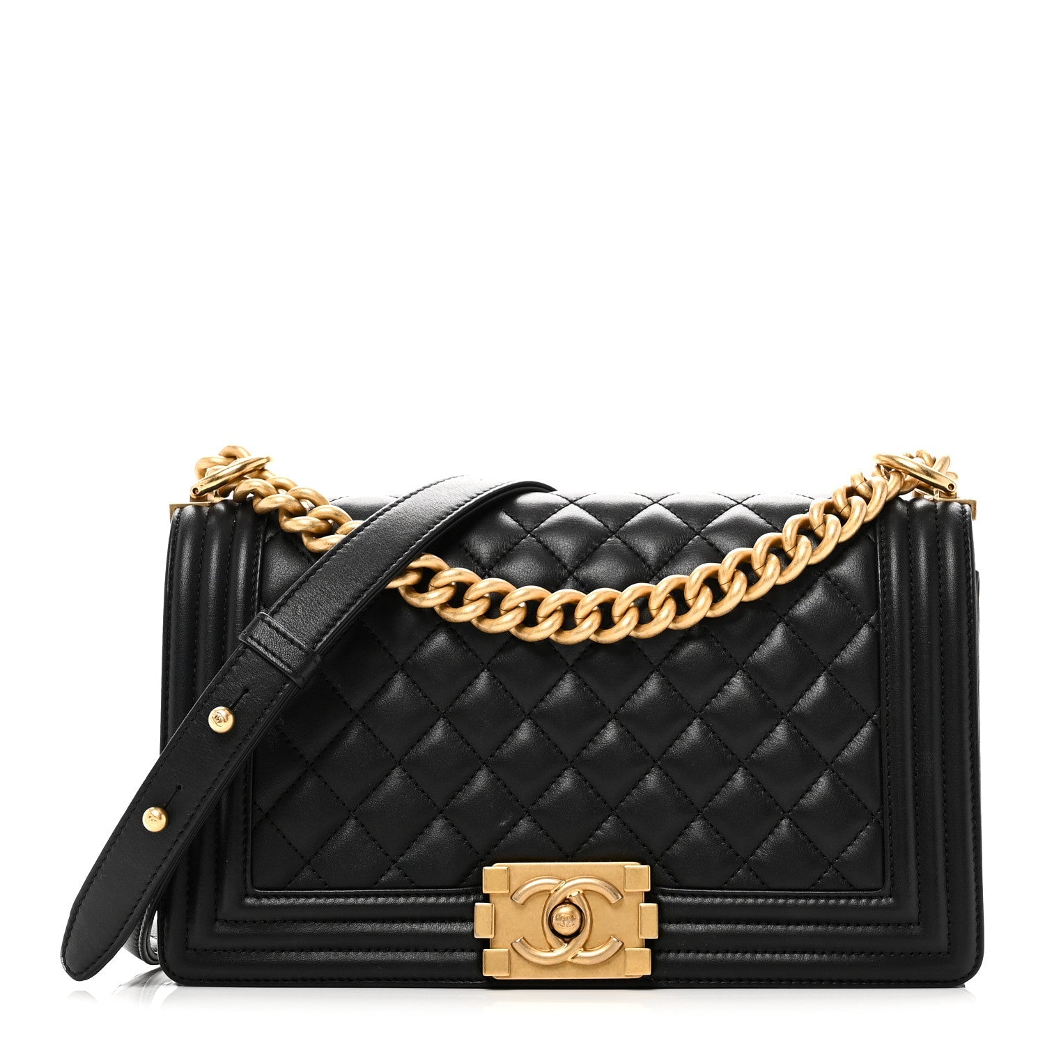 Lambskin Quilted Medium Boy Flap Black