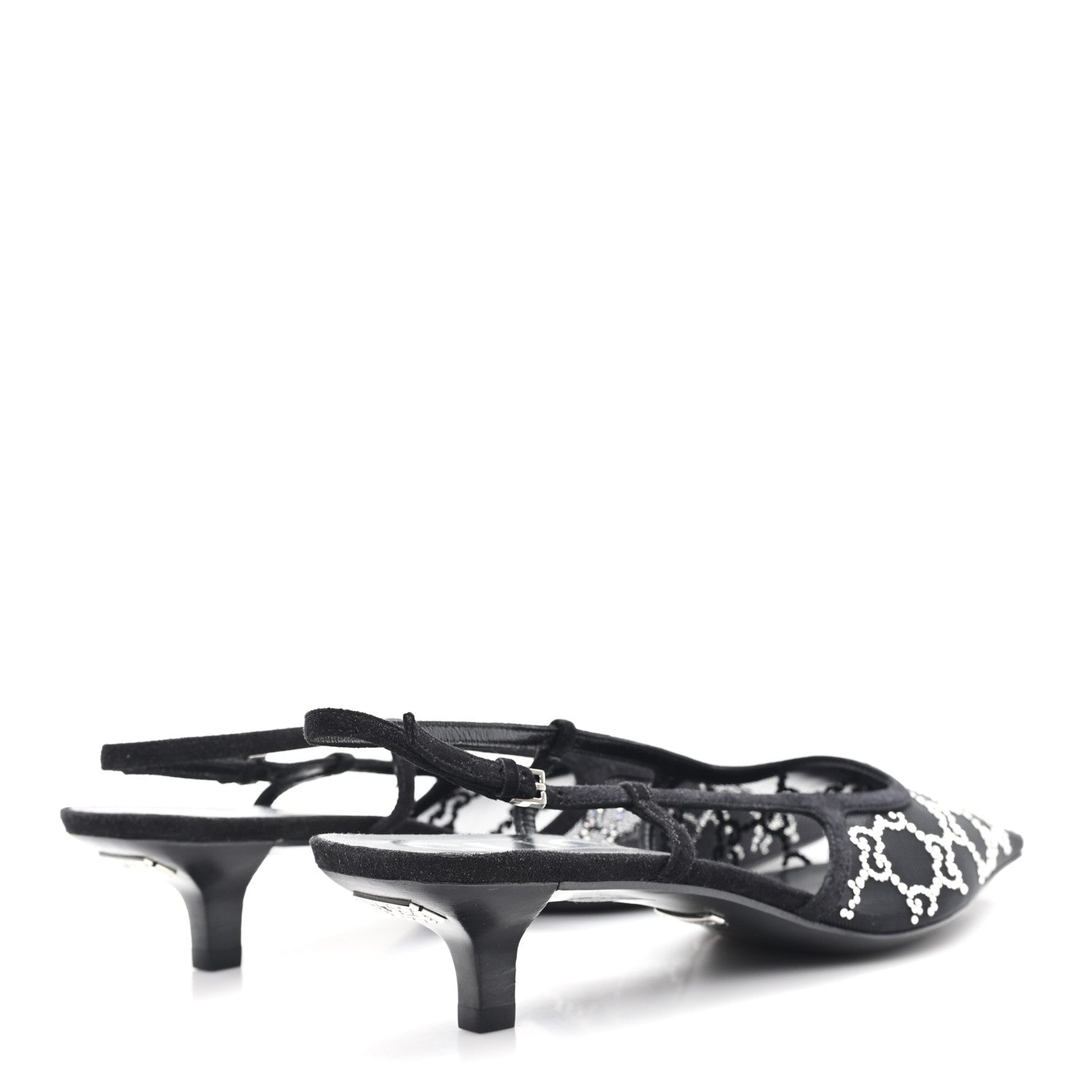 Tela Retino Kid Scamosciato Crystal GG Monogram Square G 35mm Slingback Pumps 39.5 Black